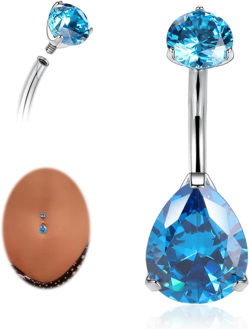 AROWRO Store Gold Belly Button Ring G23 Titanium Hypoallergenic 14G belly ring for Women Men Teardrop Navel Piercing Jewelry 10mm Barbell With Cubic Zircon - Image 1
